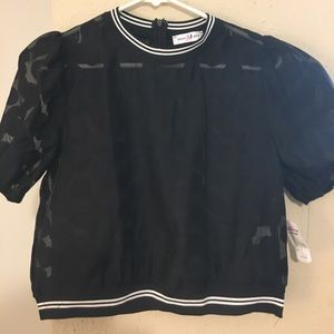 Sheer Black Polka Dot Top. Size Large